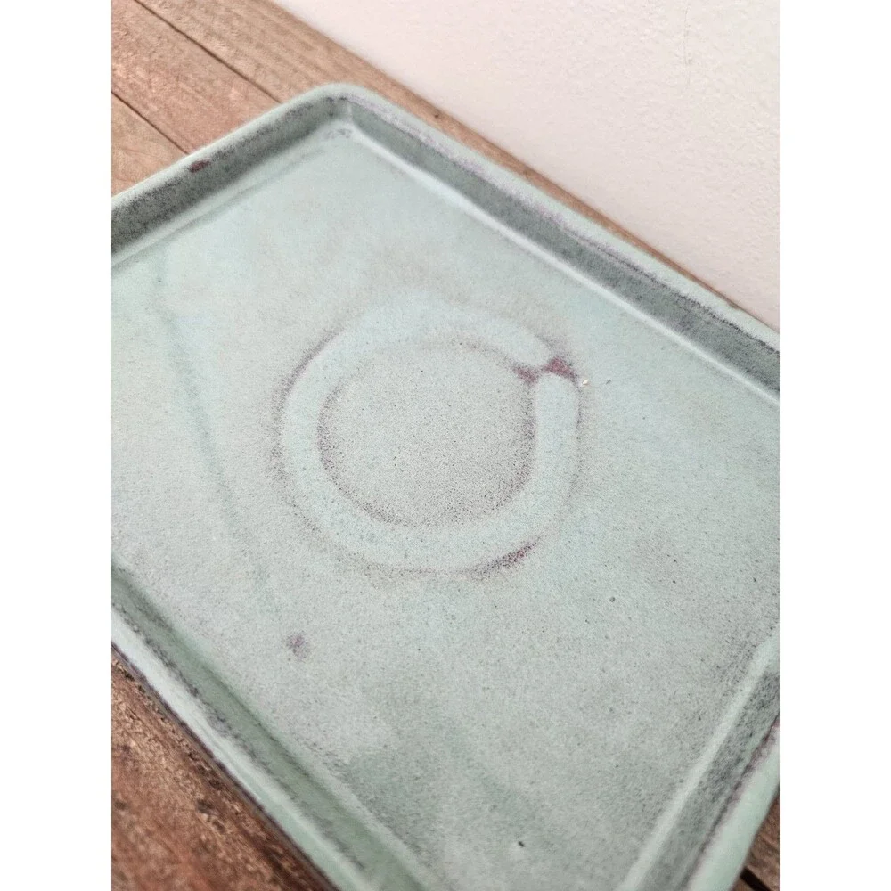 Studio Art Pottery Trinket Dish Tray Teal Blue Green